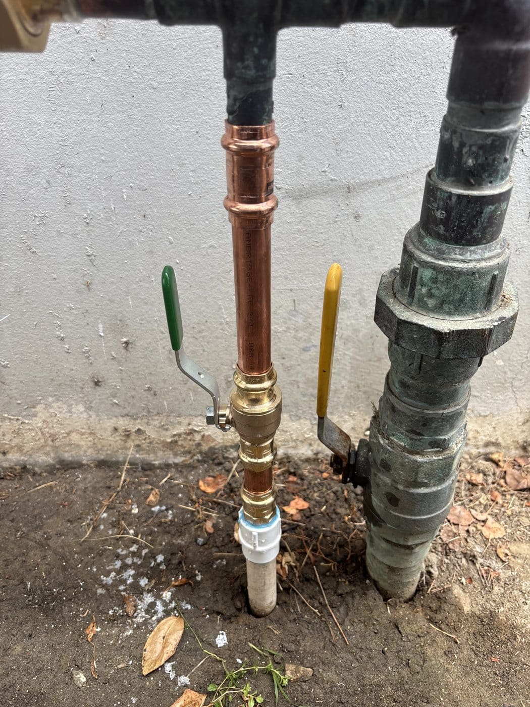 Exterior copper water supply connections