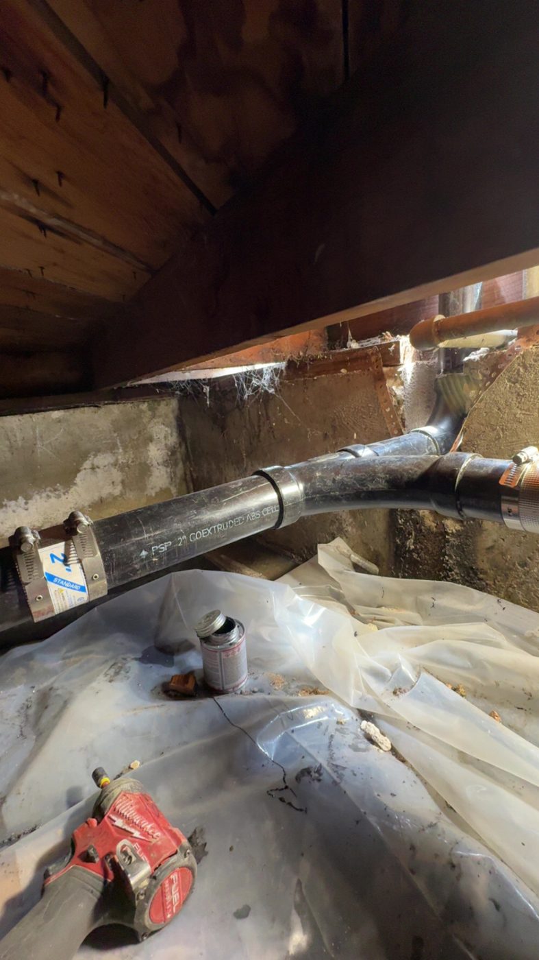 Drain and sewer pipework beneath a home